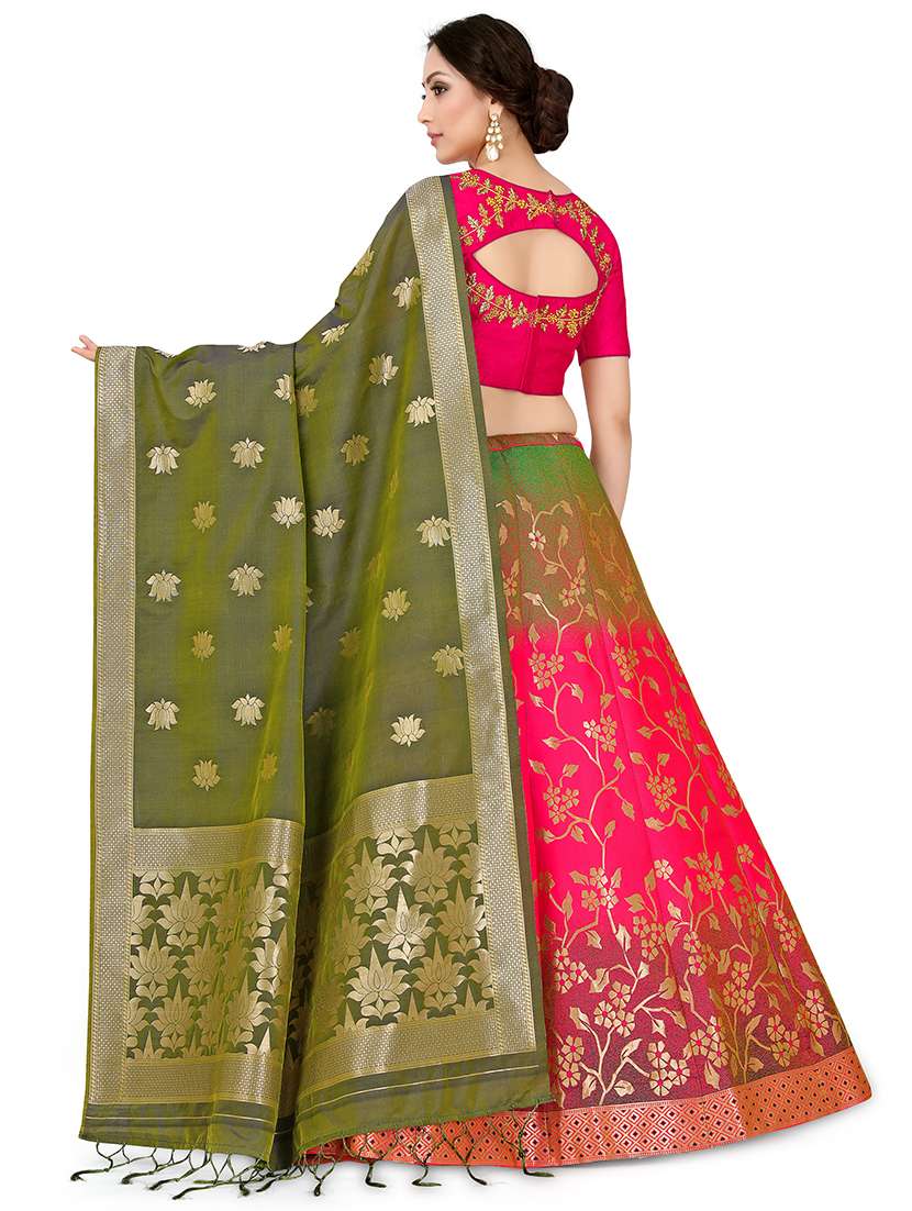Foil Print Contrast Kalidar Lehenga 