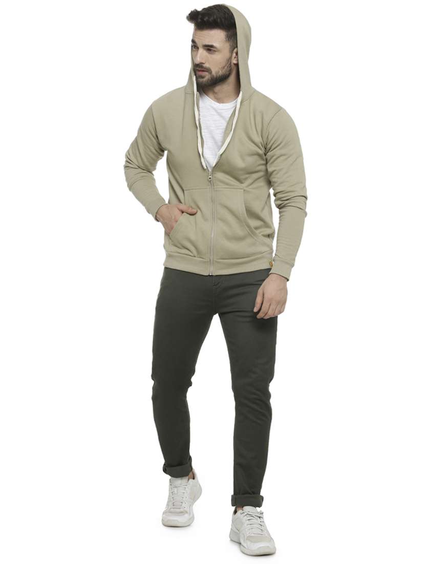 Olive Green Solid Hooded Sweatshirt