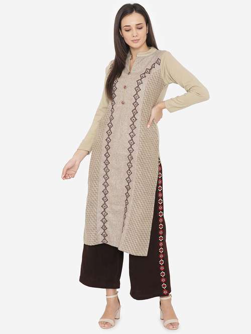 Embroidered Straight Woolen Kurta 