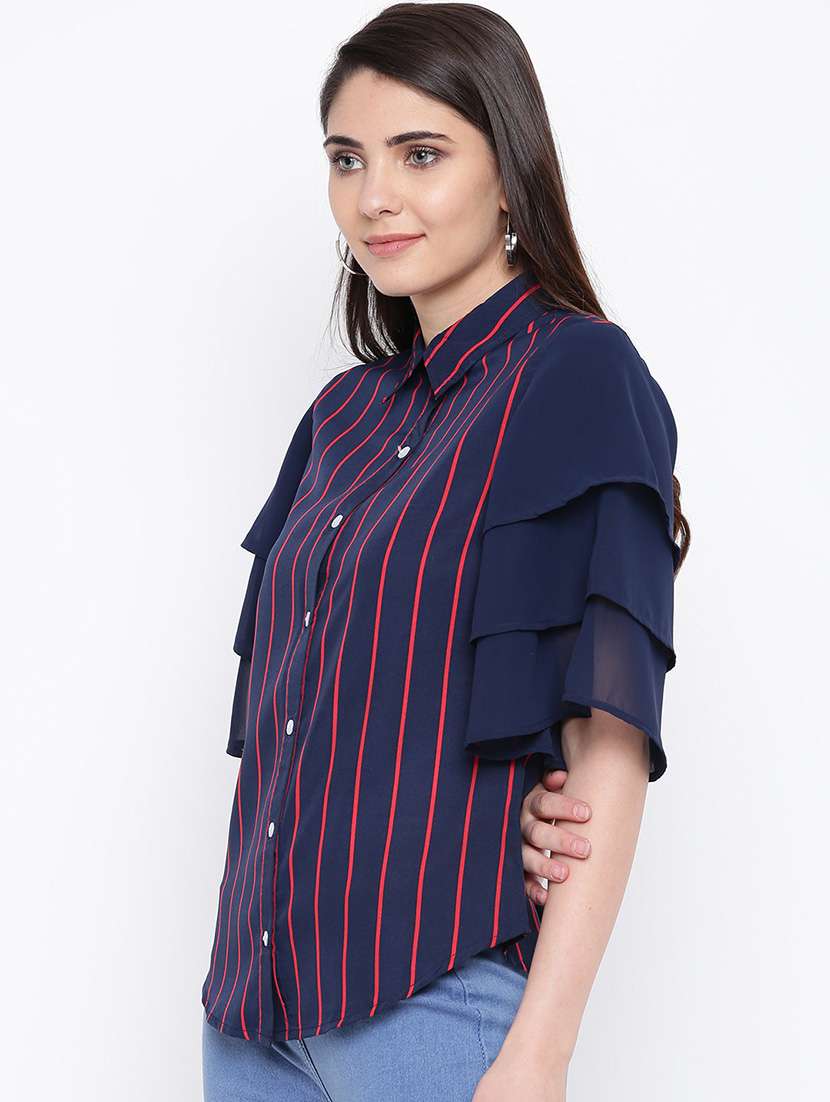 Ruffle Sleeved Striped Shirt 