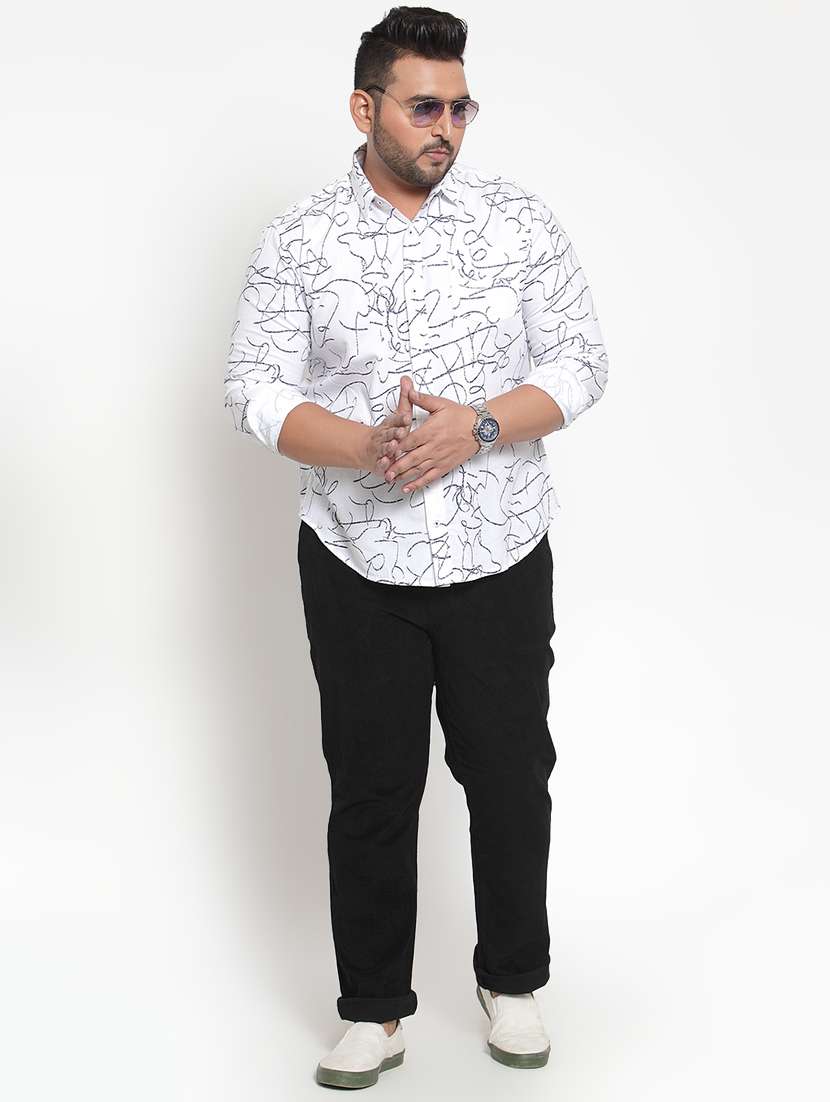 Black Solid Flat Front Casual Trouser (Plus Size)