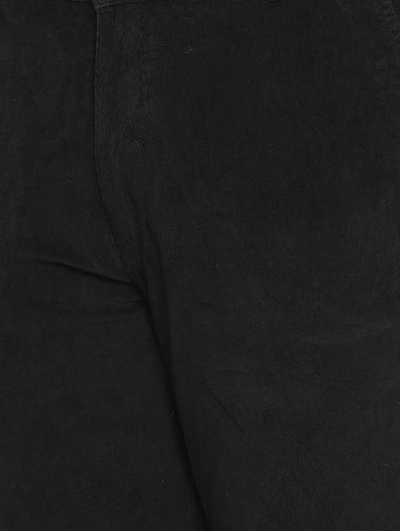 Black Solid Flat Front Casual Trouser (Plus Size)