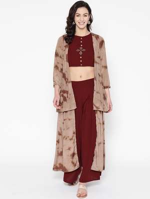 Solid Top Palazzo Set With Jacket 