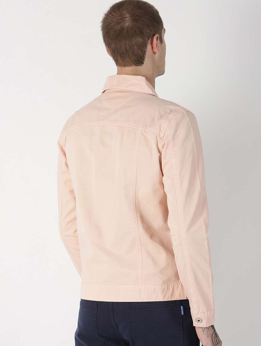 Peach Solid Denim Jacket from Jackets 