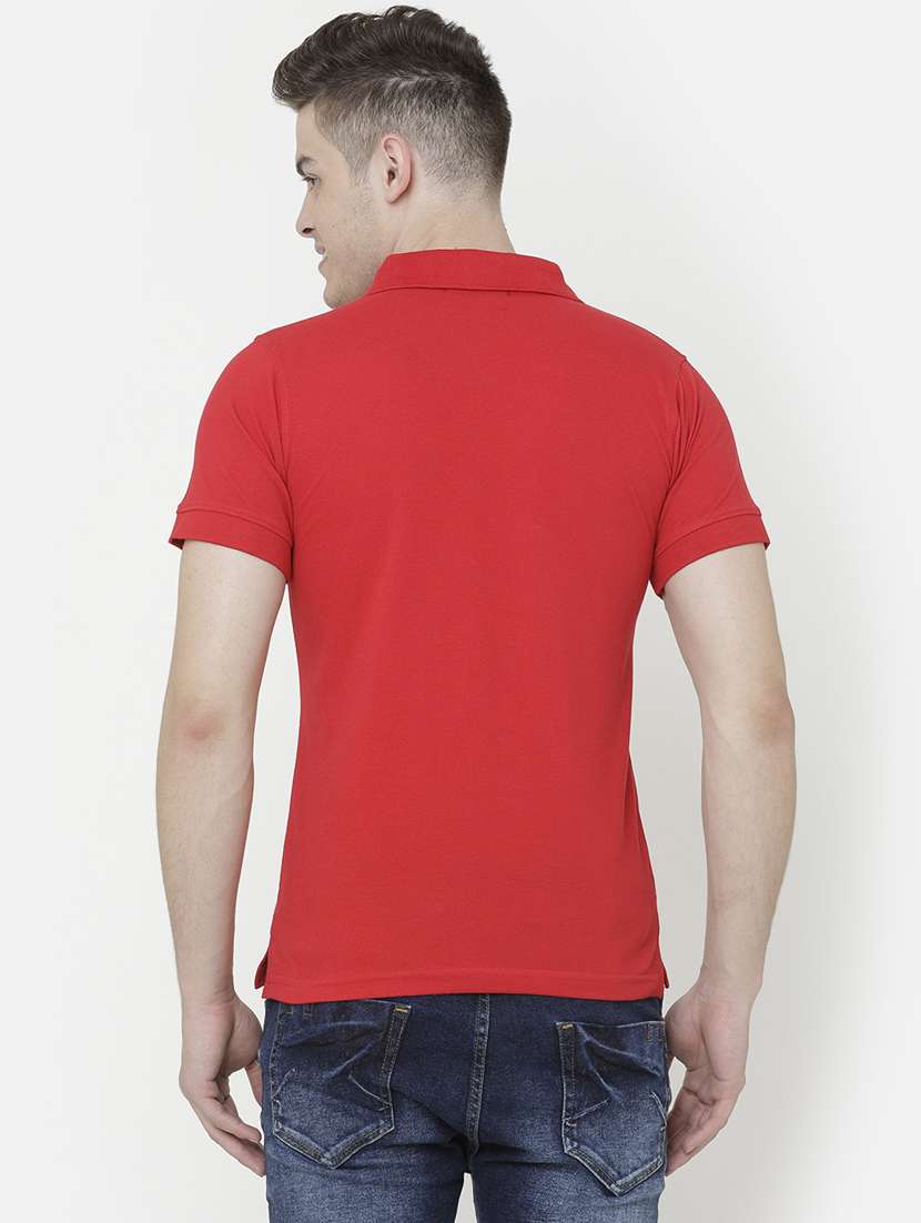 Red Solid Collared T Shirt