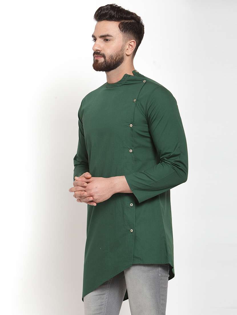 Green Solid Asymmetric Kurta