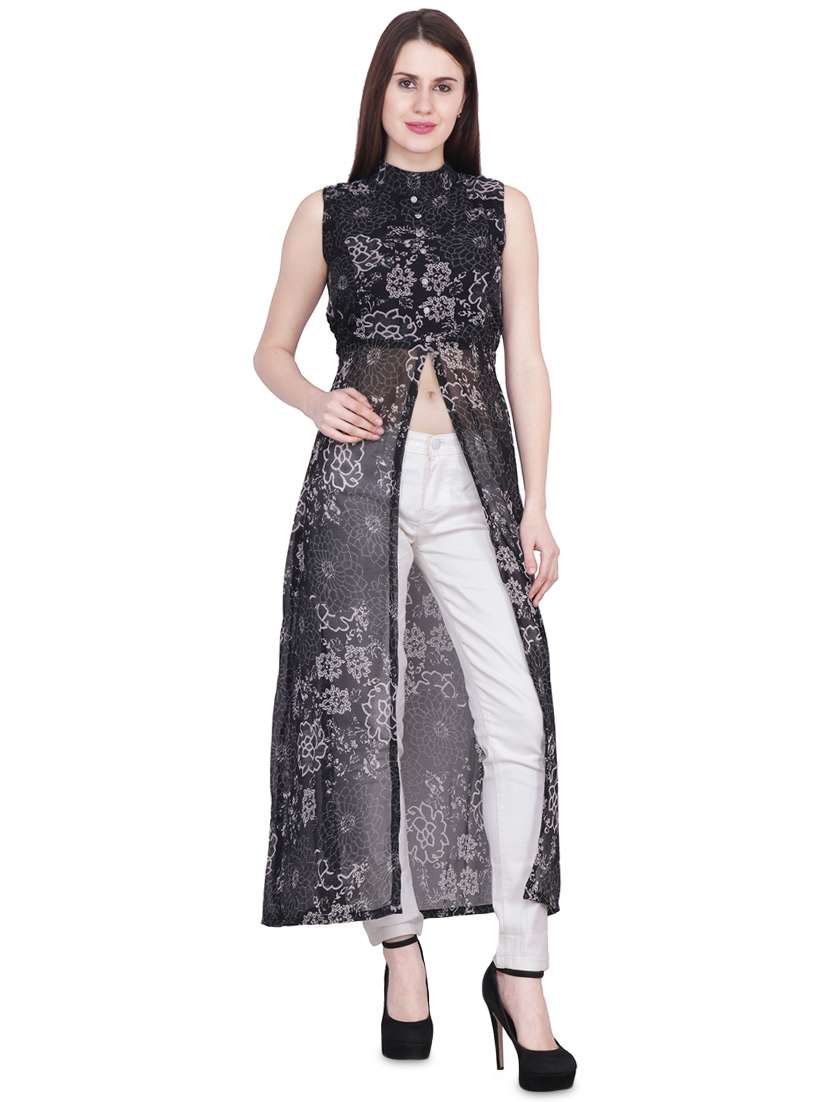 Tie Back Front Slit Maxi Tunic 