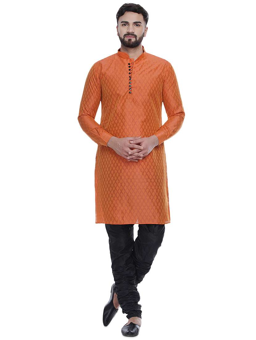 Men Self Design Mandarin Neck Long Kurta