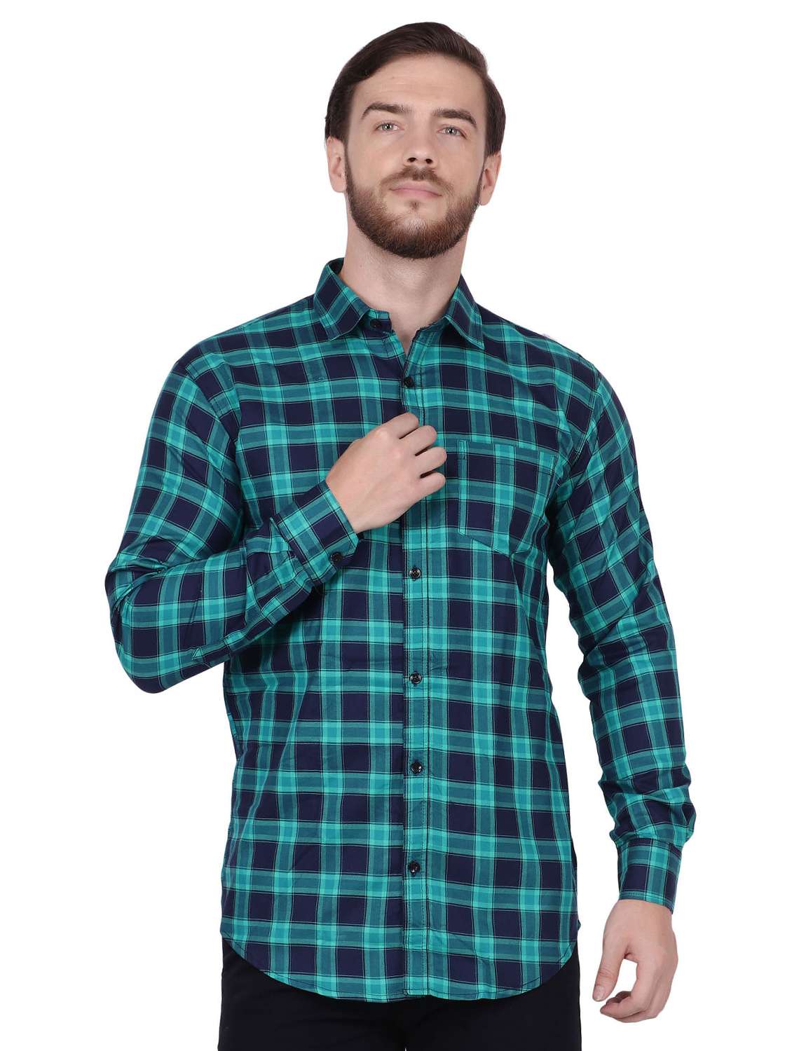 Buy online Green Checkered Casual Shirt from shirts for Men by Fnx for