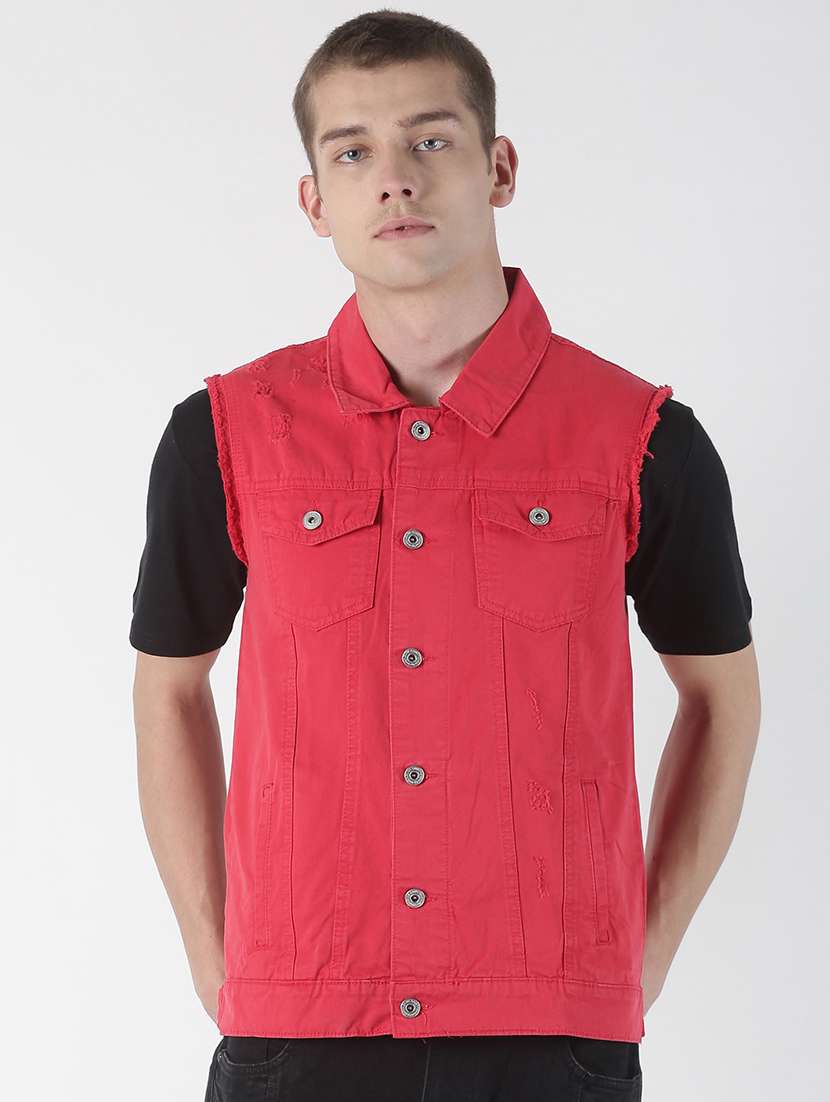 Red Ripped Denim Jacket from Jackets 