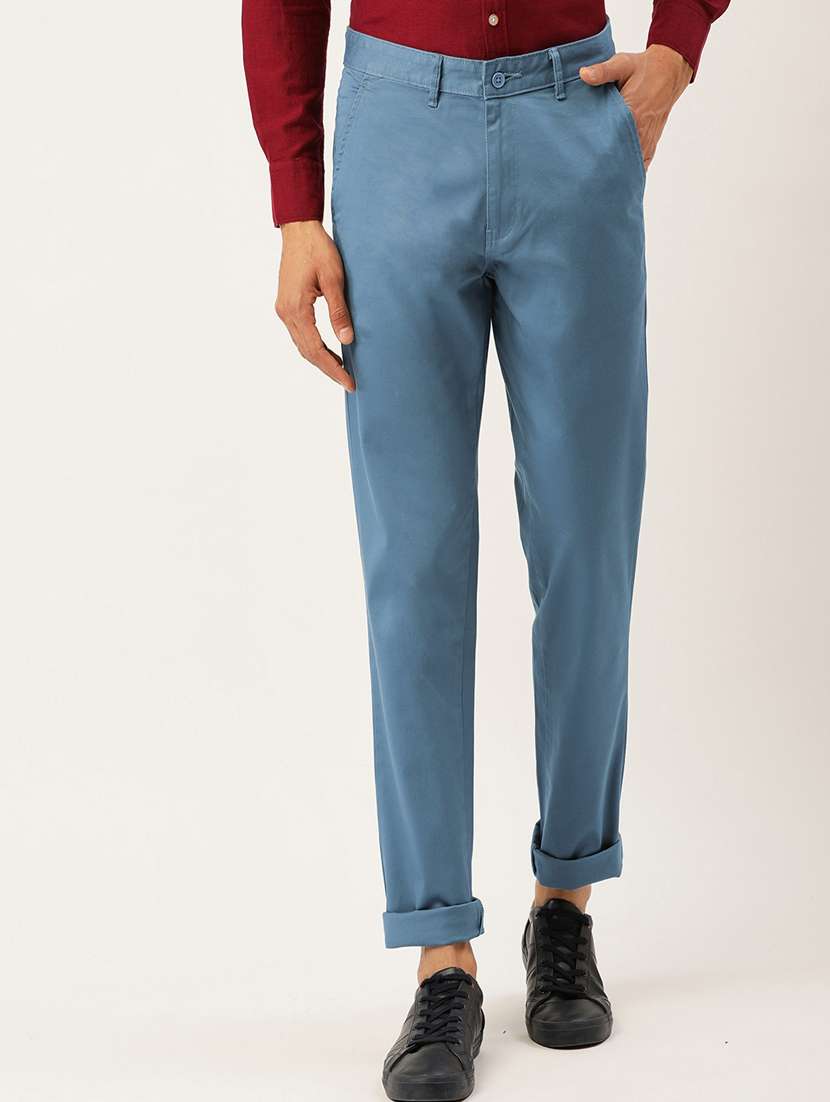 Blue Solid Chinos