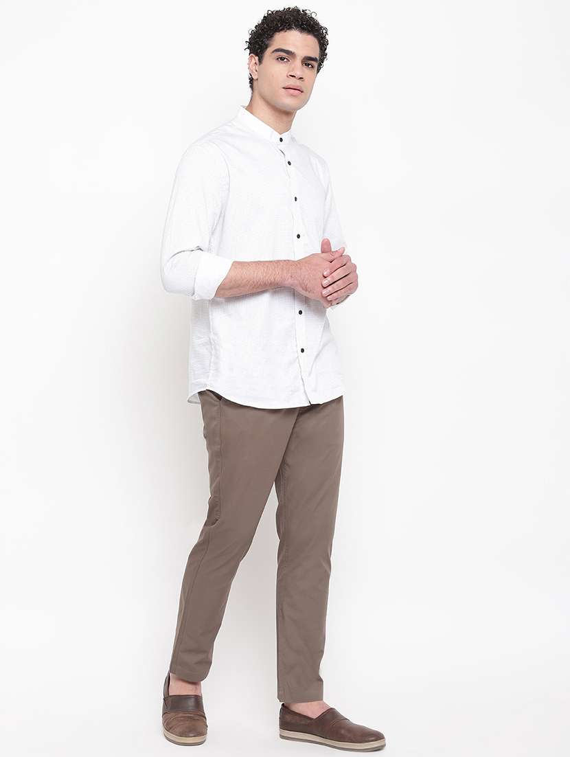 Brown Solid Flat Front Casual Trouser