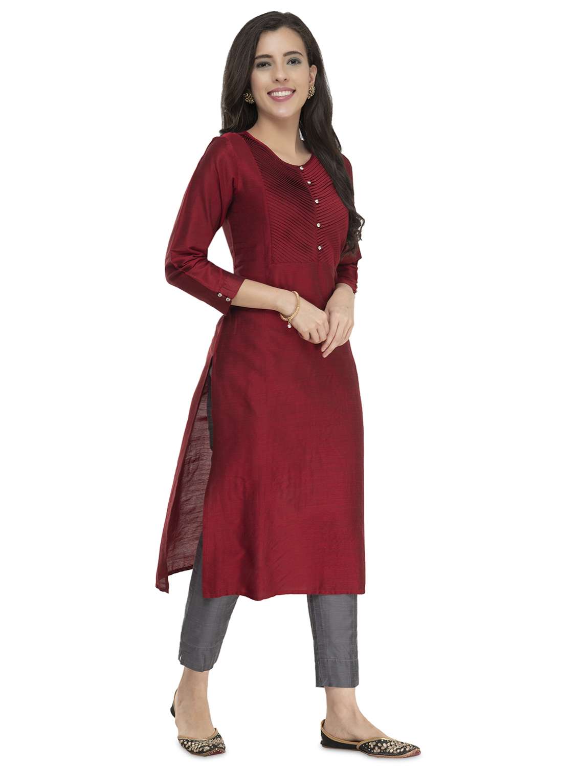 Maroon Kurta Silk Chudidaar main image 1