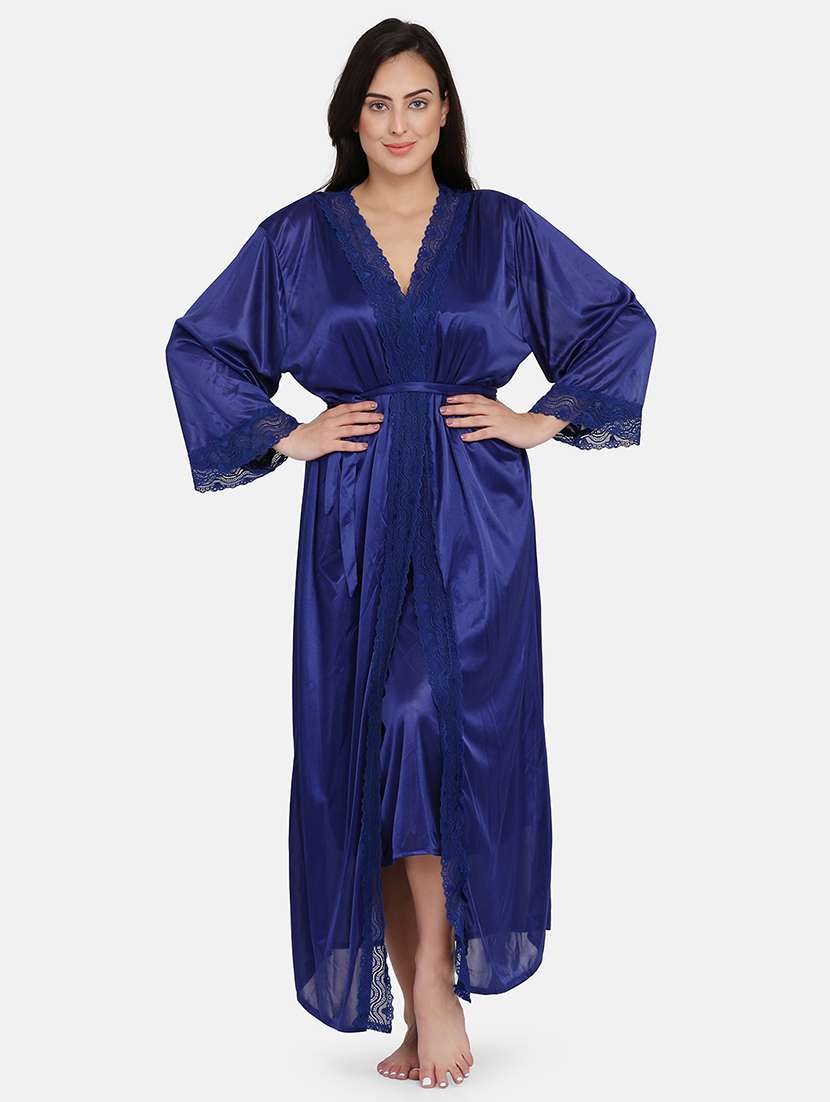 Buy online Lace Detail Satin Nighty With Robe from sleepwear for Women