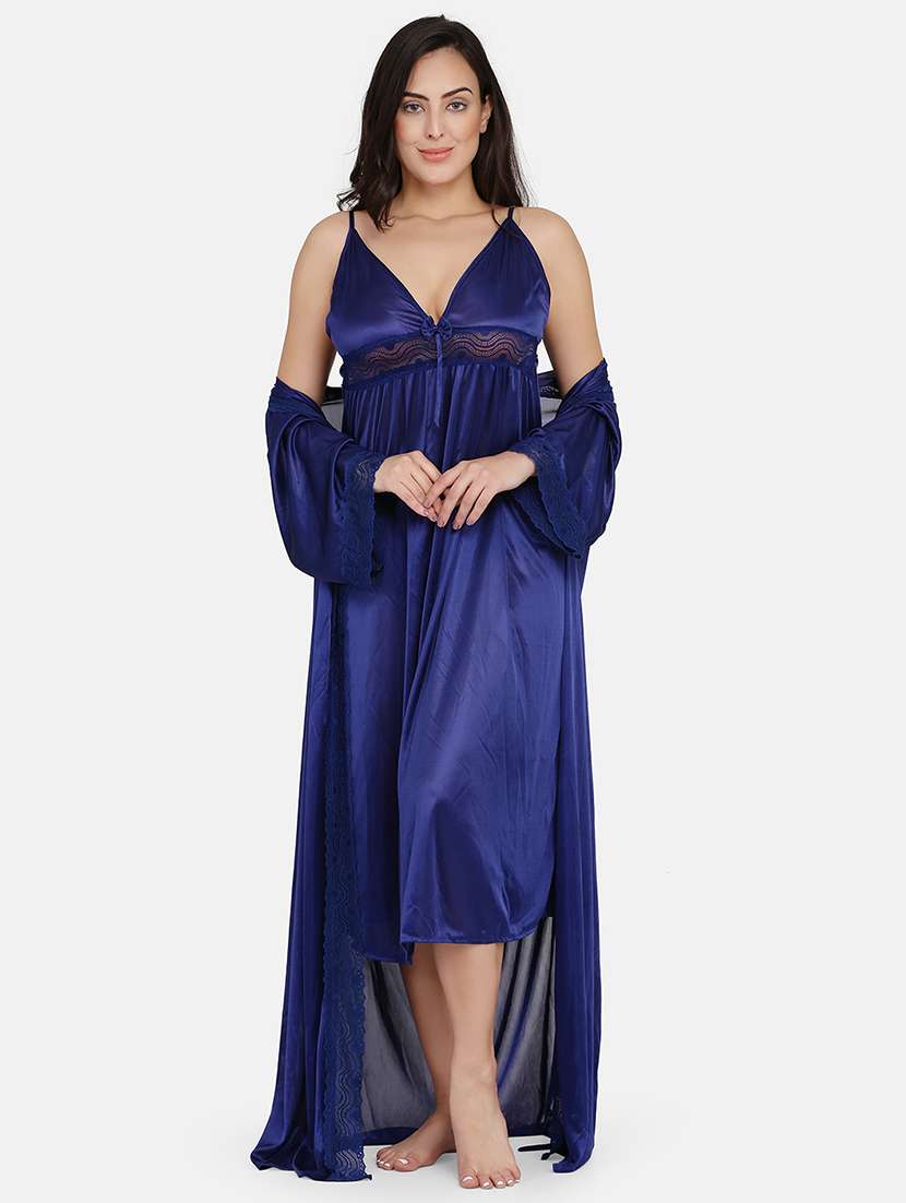 Buy online Lace Detail Satin Nighty With Robe from sleepwear for Women