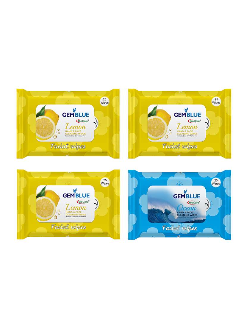 Gemblue Biocare Lemon +Lemon + Lemon +Jasmine Facial Wipes Pack Of 4