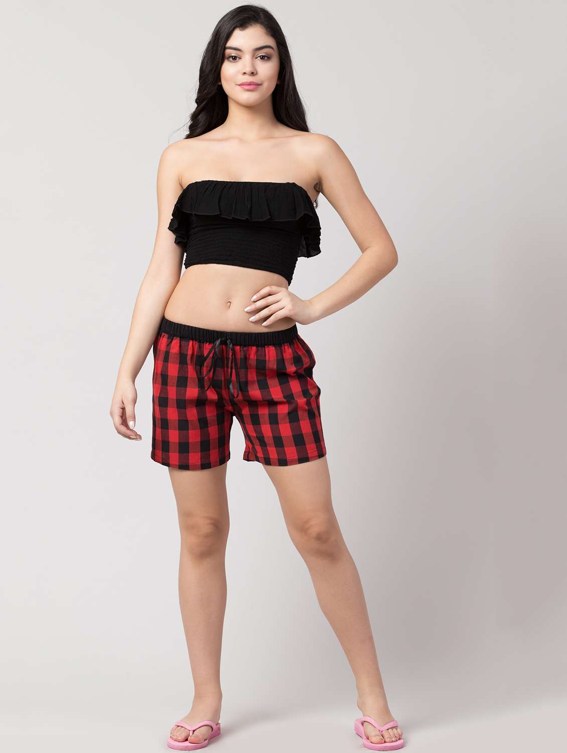 Drawstring Waist Checkered Shorts 