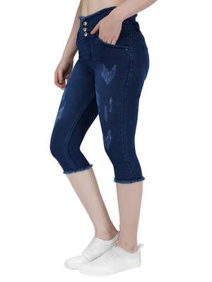 Buy online Navy Blue Denim Capri from Capris u0026 Leggings for Women by  Essence for ₹599 at 33% off | 2023 Limeroad.com