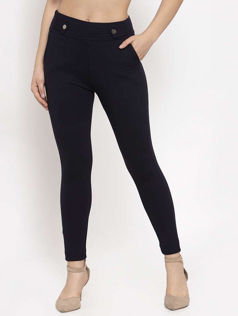 Navy Blue Poly Spandex Jeggings