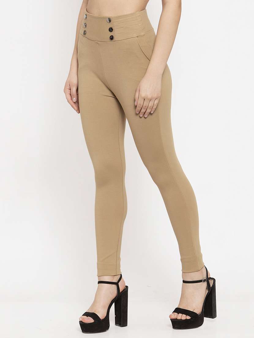 Beige Poly Spandex Jeggings