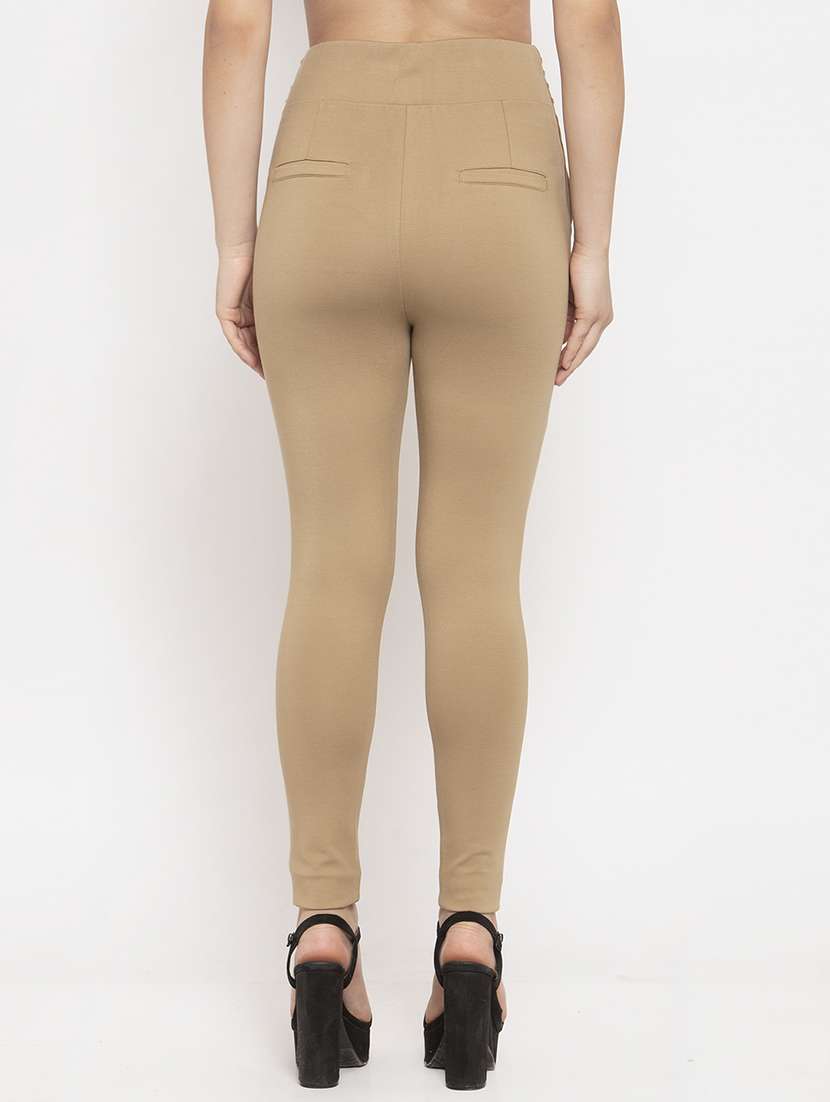 Beige Poly Spandex Jeggings
