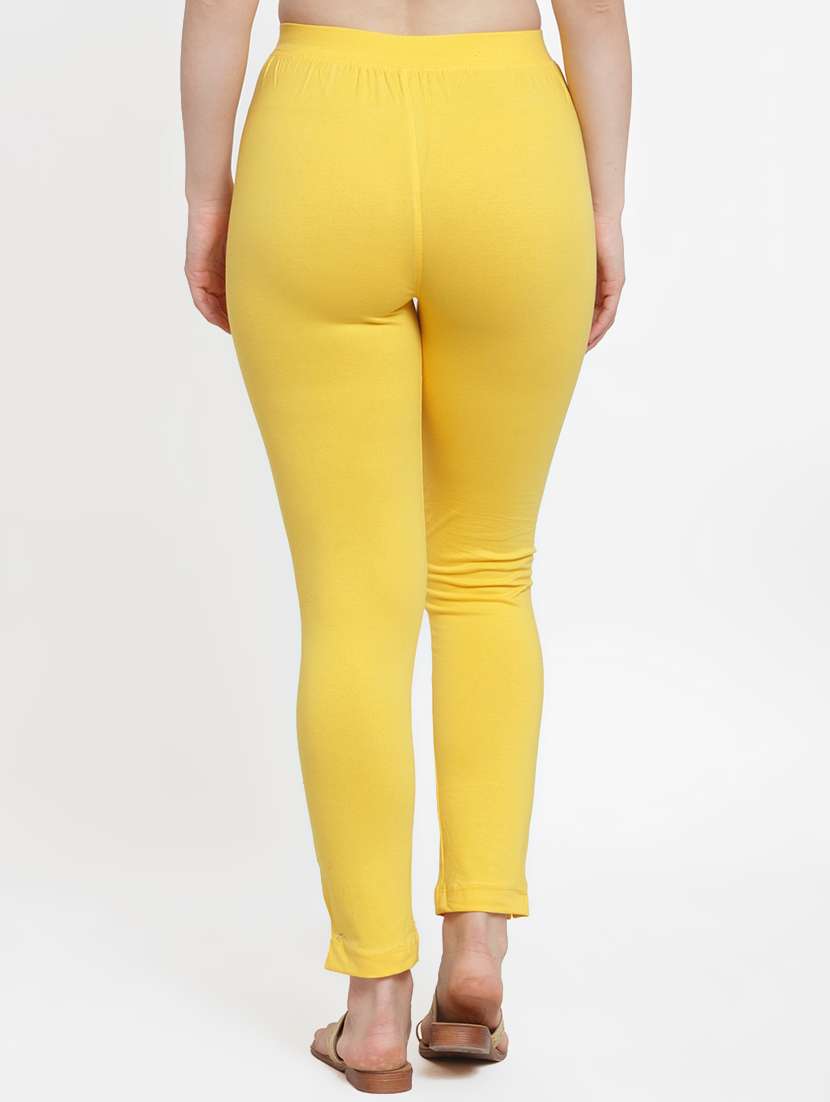 Buy online Yellow Solid Legging from Capris & Leggings for Women by Tag