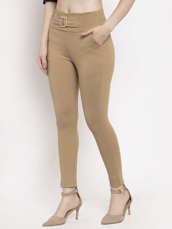 High Rise Buckle Detail Jeggings 