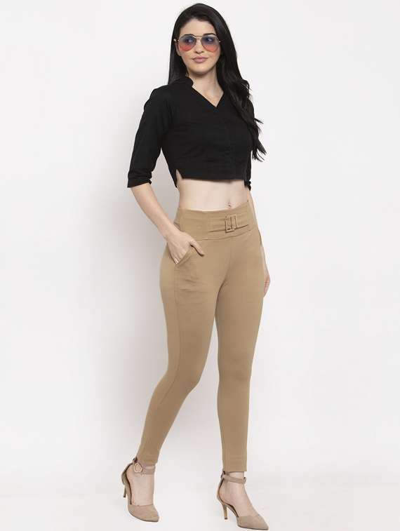 High Rise Buckle Detail Jeggings 