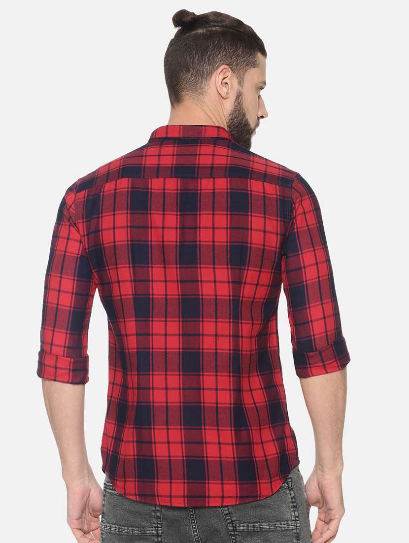Buy online Red Checkered Casual Shirt from shirts for Men by Showoff