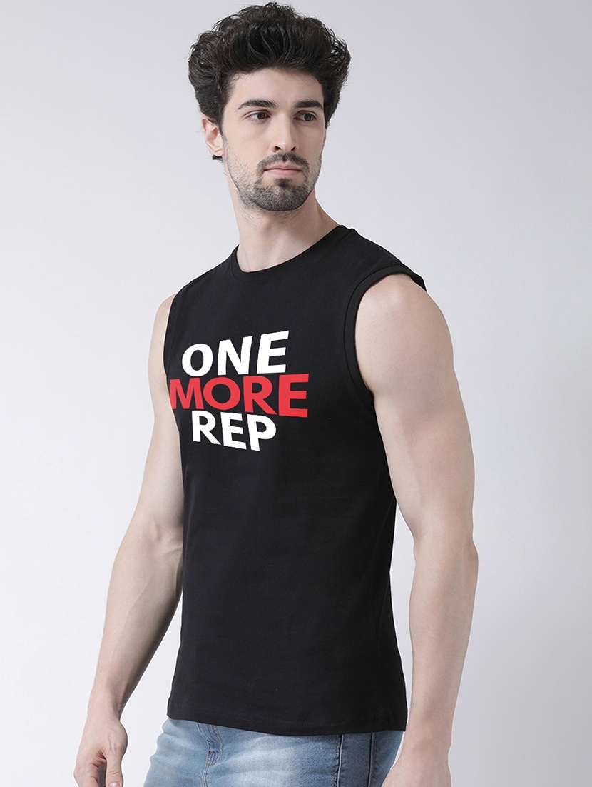 Black Chest Print Round Neck T Shirt