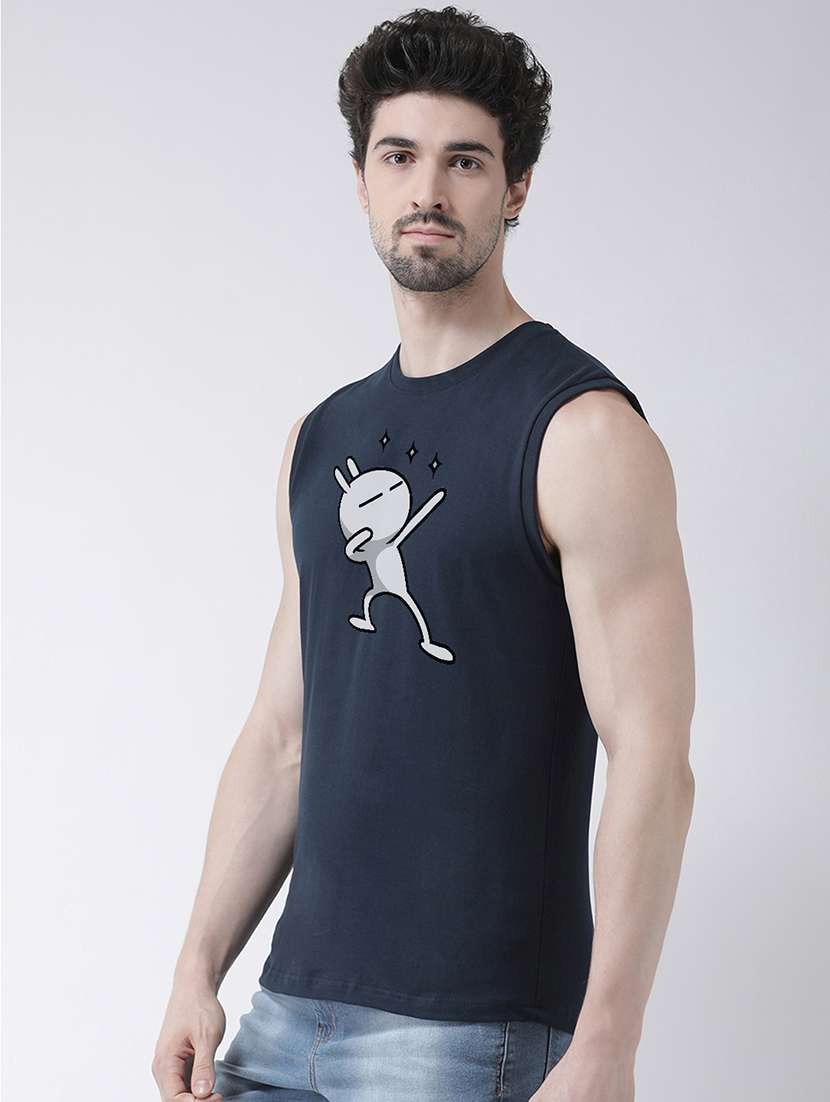 Navy Blue Chest Print T Shirt