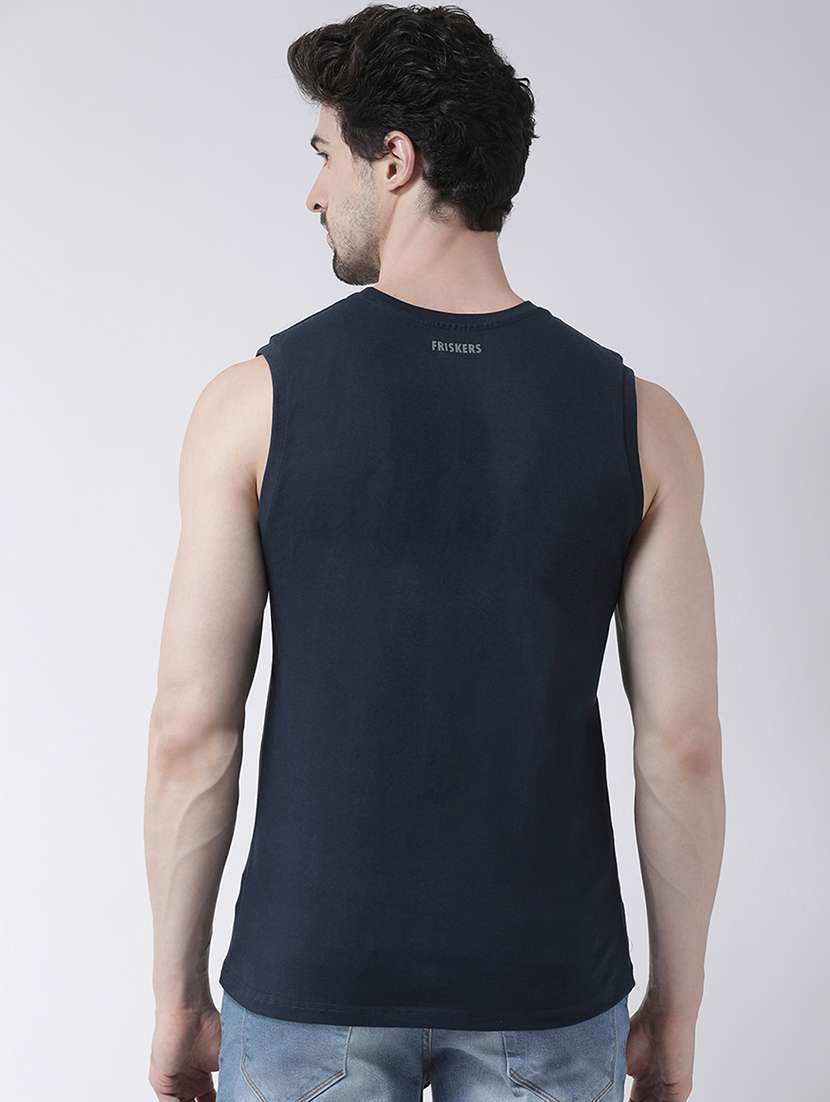 Navy Blue Chest Print T Shirt