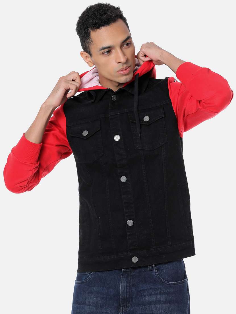 Black Color Block Denim Jacket 