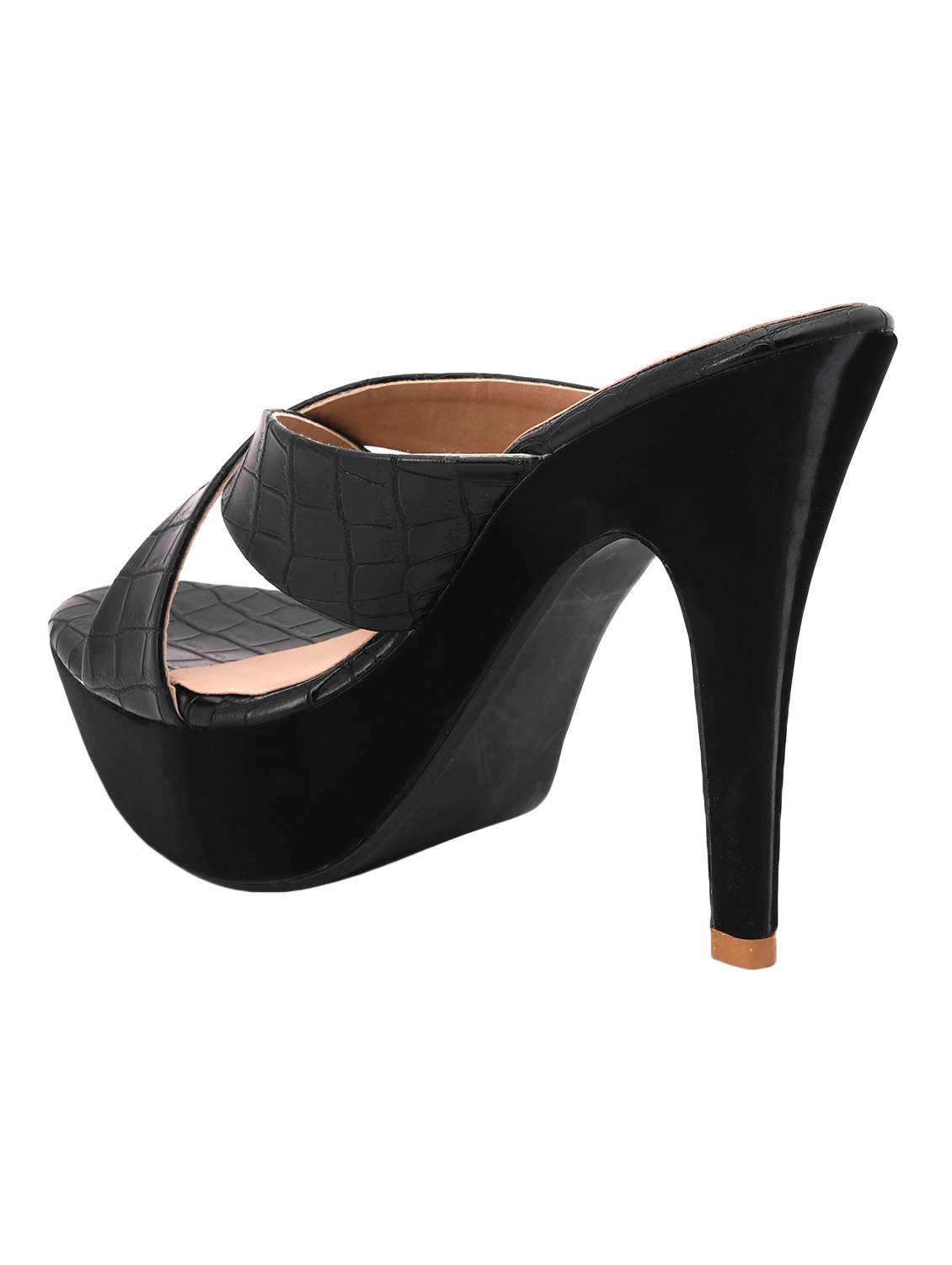 Buy online Black Slip On Sandals from heels for Women by Rubeezz for