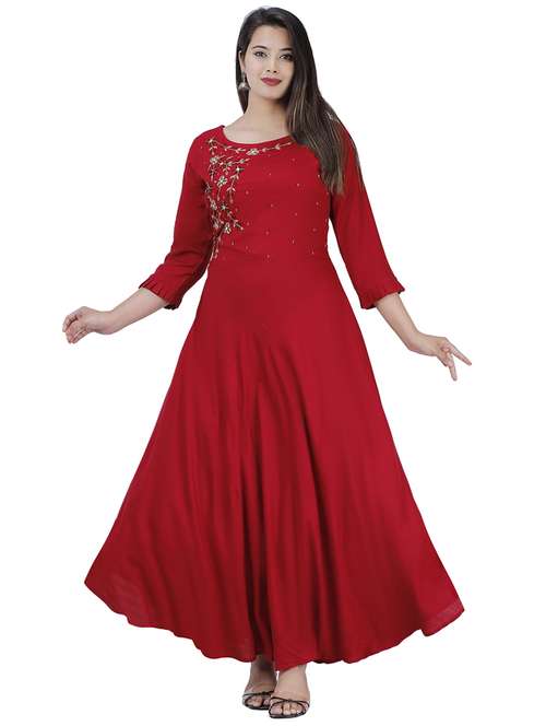 maroon colour long frocks