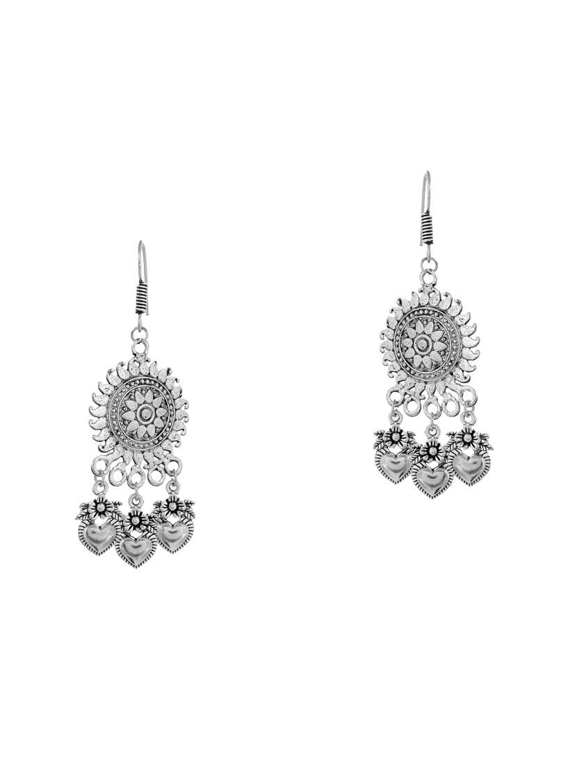 Oxidised Silver Long Necklace With Earring