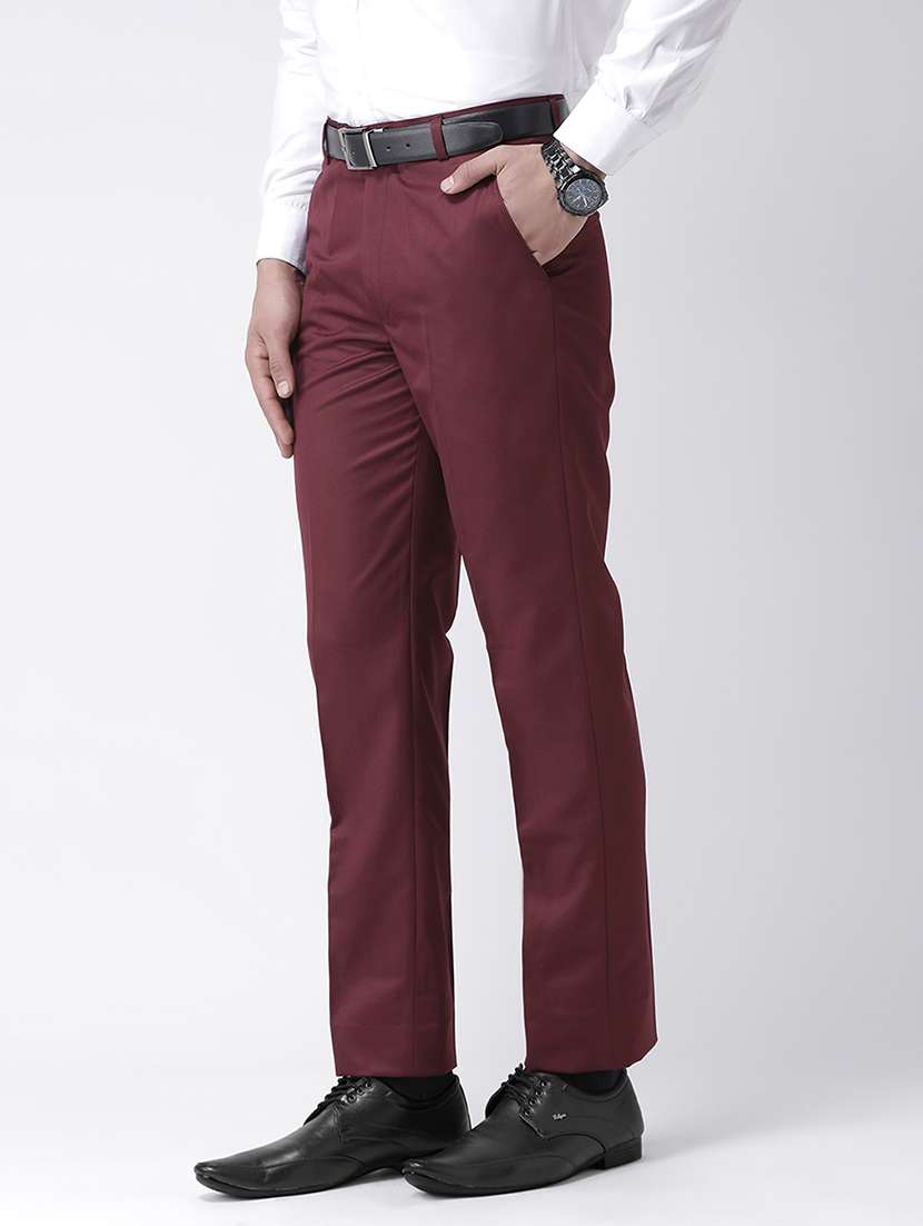 Maroon Solid Flat Front Formal Trouser