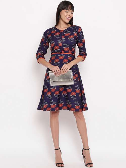Navy Blue Crepe Blouson Dress 