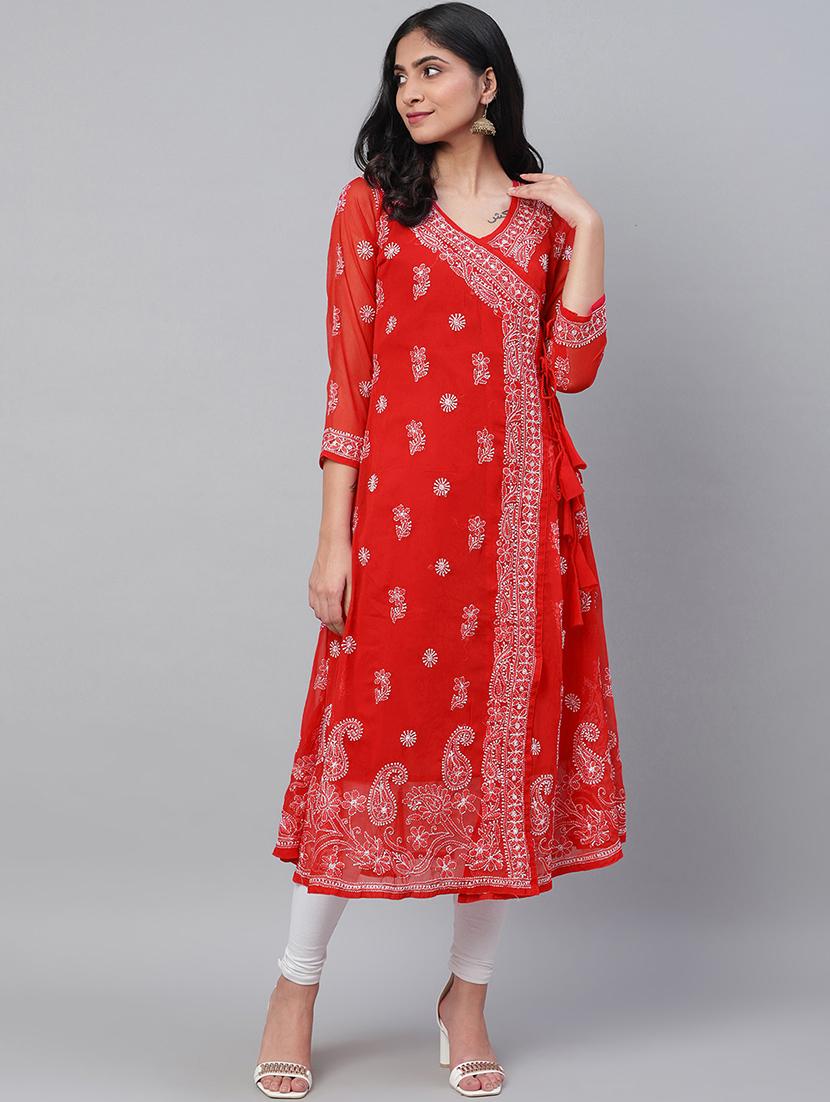 Buy Online Chikankari Angrakha Kurta From Kurta Kurtis For Women By Ada 