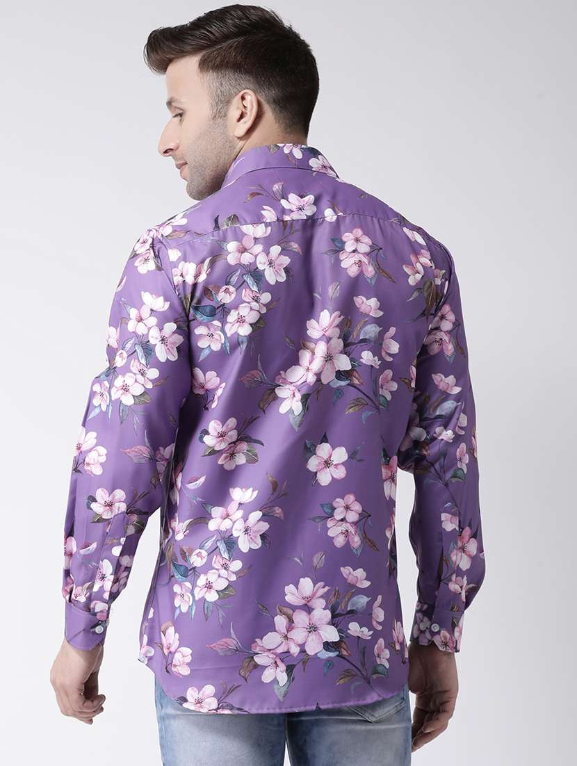 Purple Floral Print Casual Shirt 