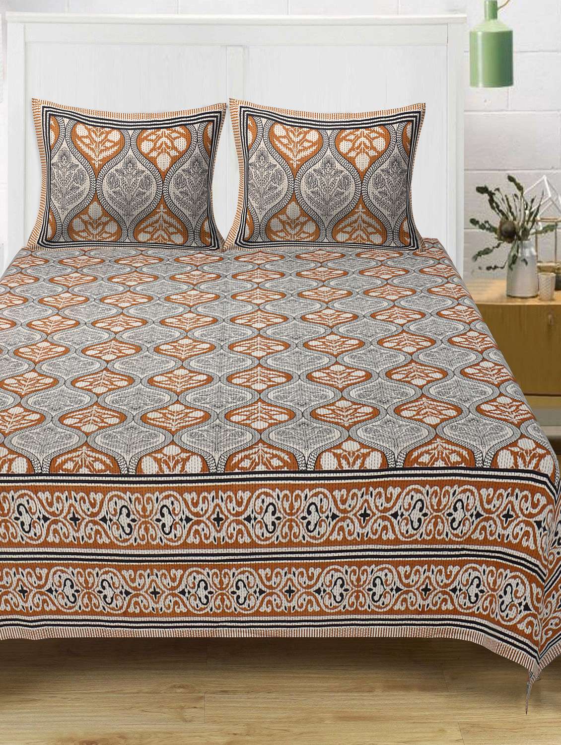 Buy online Cotton Kantha Look Jaipuri Print Super King Size Bedsheet