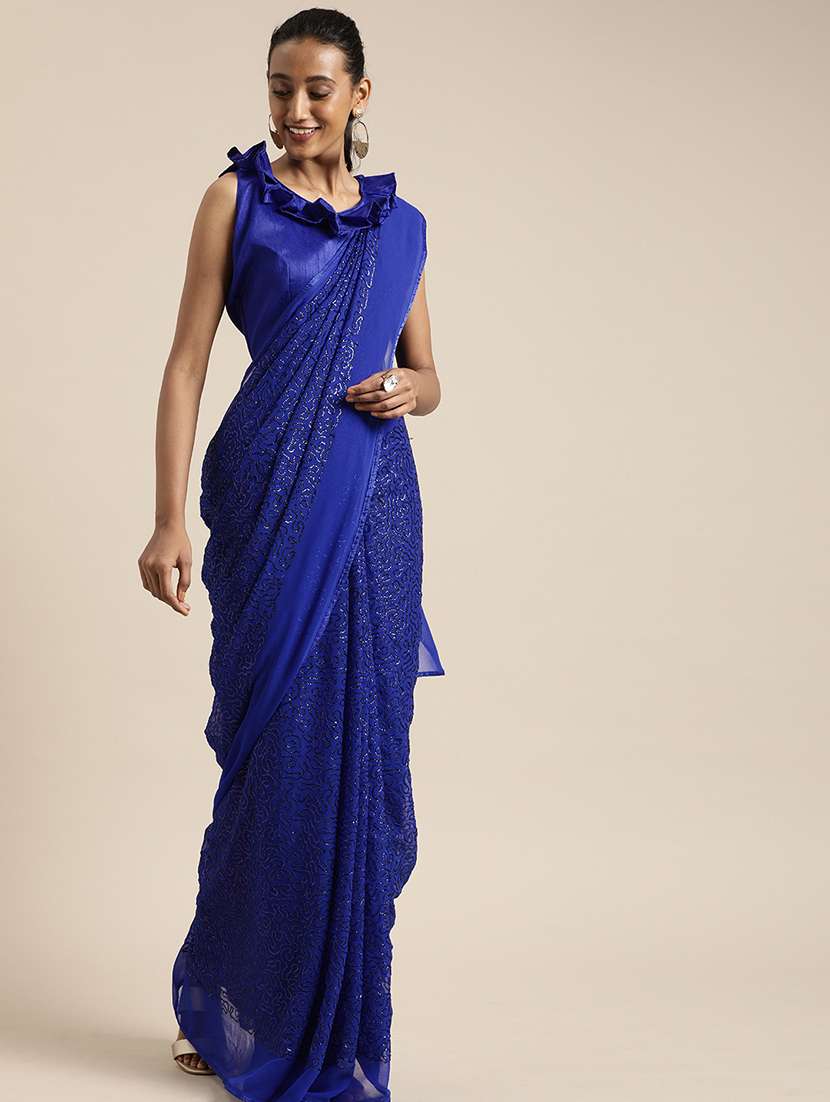 Solid Embellished Saree With Blouse