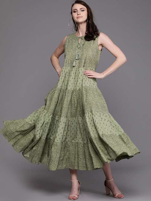 Buy online Tie Up Neck Tiered Dress from western wear for Women by Aks Couture for â¹1499 at 40% 