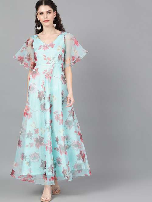 long dress with flutter sleeves