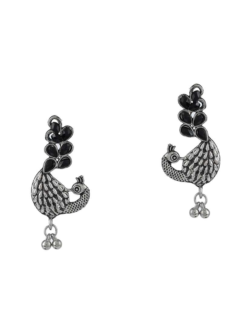 Oxidised Silver Long Necklace With Earring
