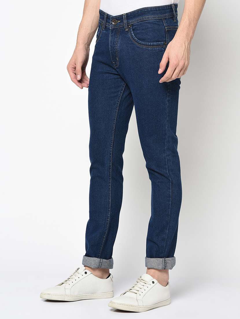 Buy online Dark Blue Plain Denim Jeans from Clothing for Men by Duke