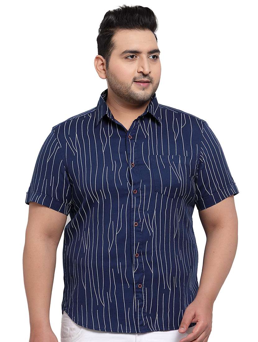 Plus Size Navy Blue Printed Casual Shirt