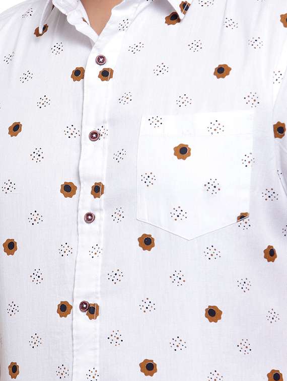 Plus Size White Floral Print Casual Shirt
