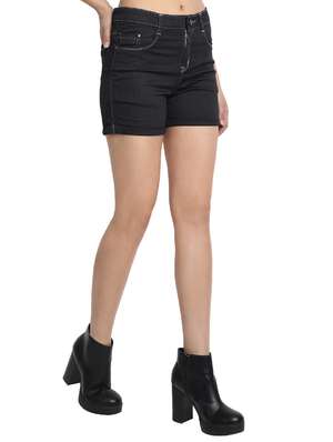 Buy online Black Denim Hot Pants from 