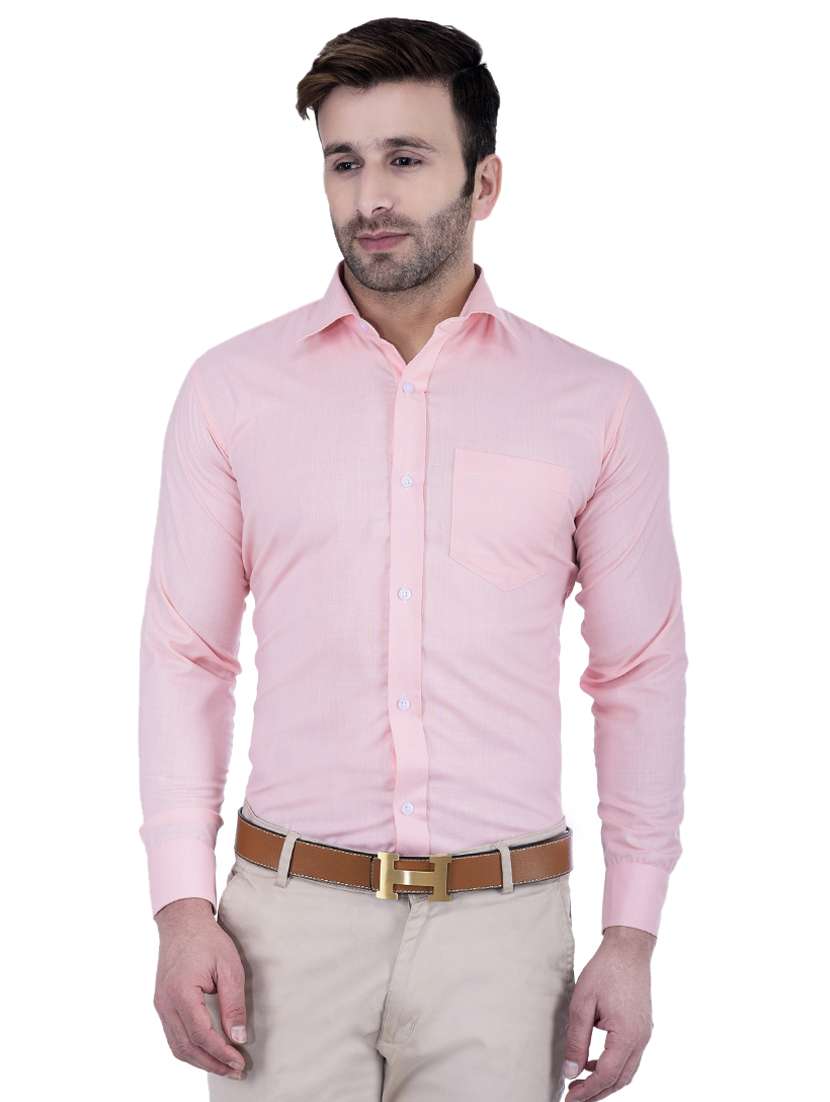 Buy online Pink Solid Formal Shirt from shirts for Men by Hangup for